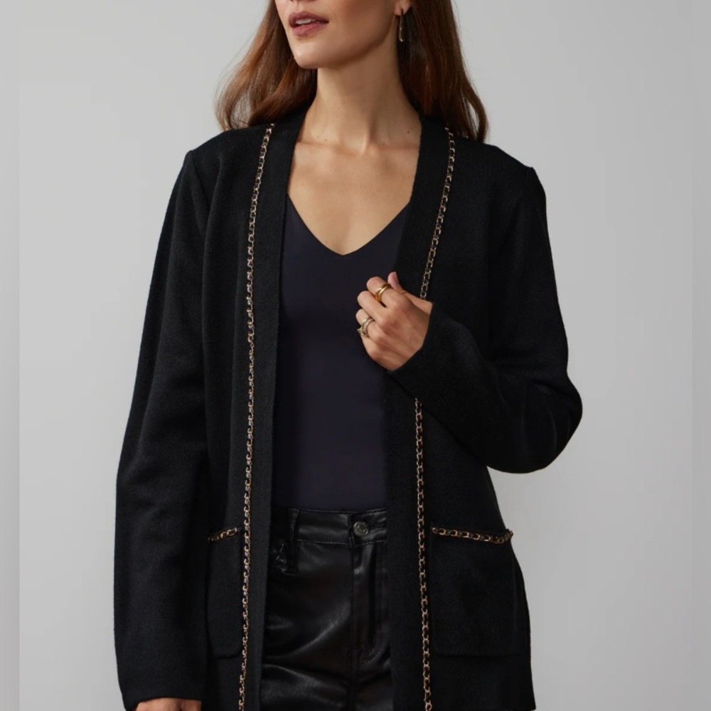 NWT XXL Gorgeous New York & Company Black Cardigan with Gold Chain Detail